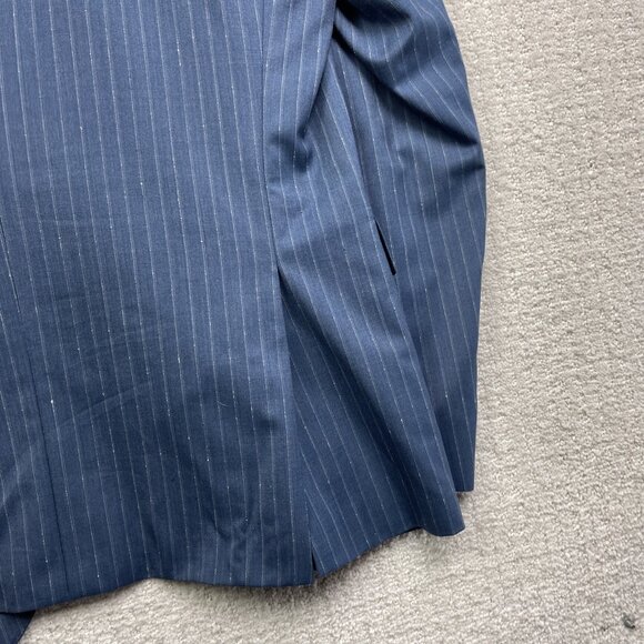 Boss Hugo Boss Jacket Mens 42 R Blue White Stripes Wool 2 Button Blazer Guabello - Picture 15 of 16